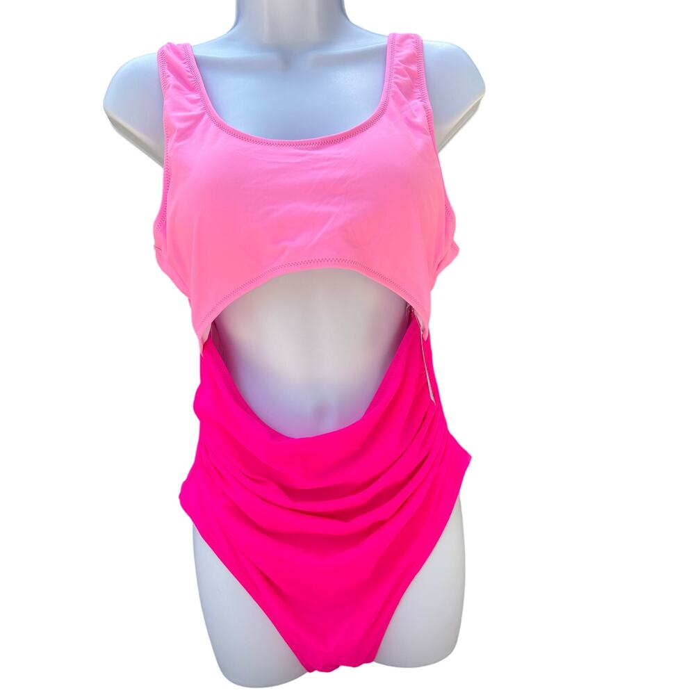 NWT vimpunec pink&fuchsia cut out tummy control swimsuit monokini Large tie back